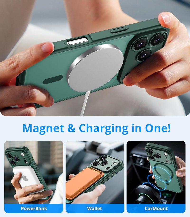 Vansdon Magnetic for iPhone 17 Pro Case with 1 Protective Glass, Compatible with Magsafe, Military Standard Drop Protection, Translucent Matte Back, Shockproof Mobile Phone Case, Dark Green - Image 3