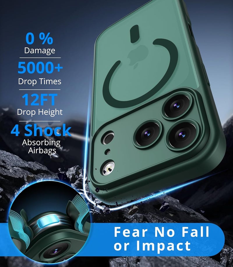 Vansdon Magnetic for iPhone 17 Pro Case with 1 Protective Glass, Compatible with Magsafe, Military Standard Drop Protection, Translucent Matte Back, Shockproof Mobile Phone Case, Dark Green - Image 2