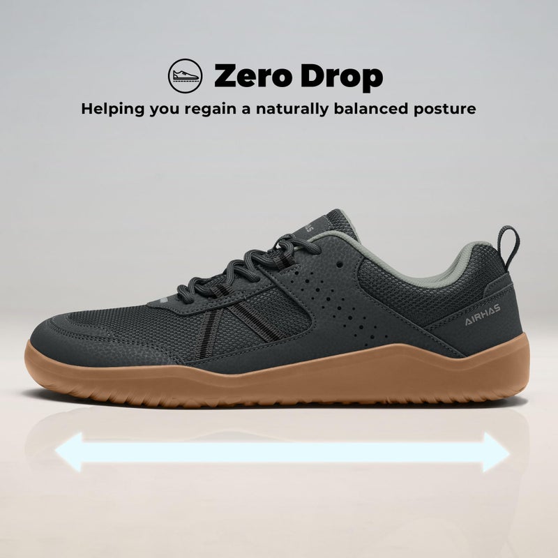 AIRHAS Men's Anatomical Toe Box Barefoot Shoes Zero Drop Breathable Gym Shoes for Men Minimalist Casual Shoes(Dark Grey/Gum, 9.5W) - Image 4