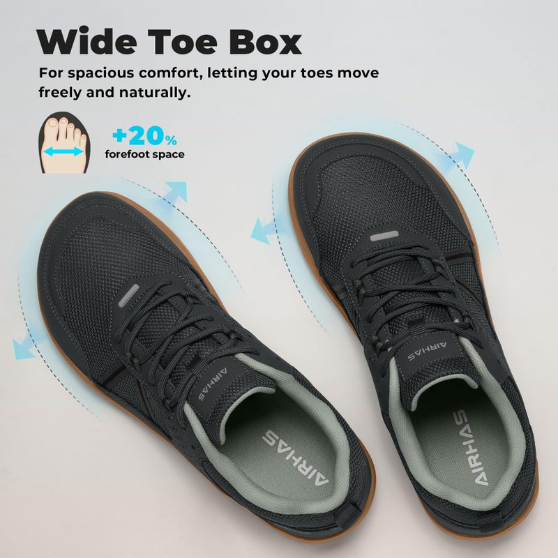 AIRHAS Men's Anatomical Toe Box Barefoot Shoes Zero Drop Breathable Gym Shoes for Men Minimalist Casual Shoes(Dark Grey/Gum, 9.5W) - Image 3