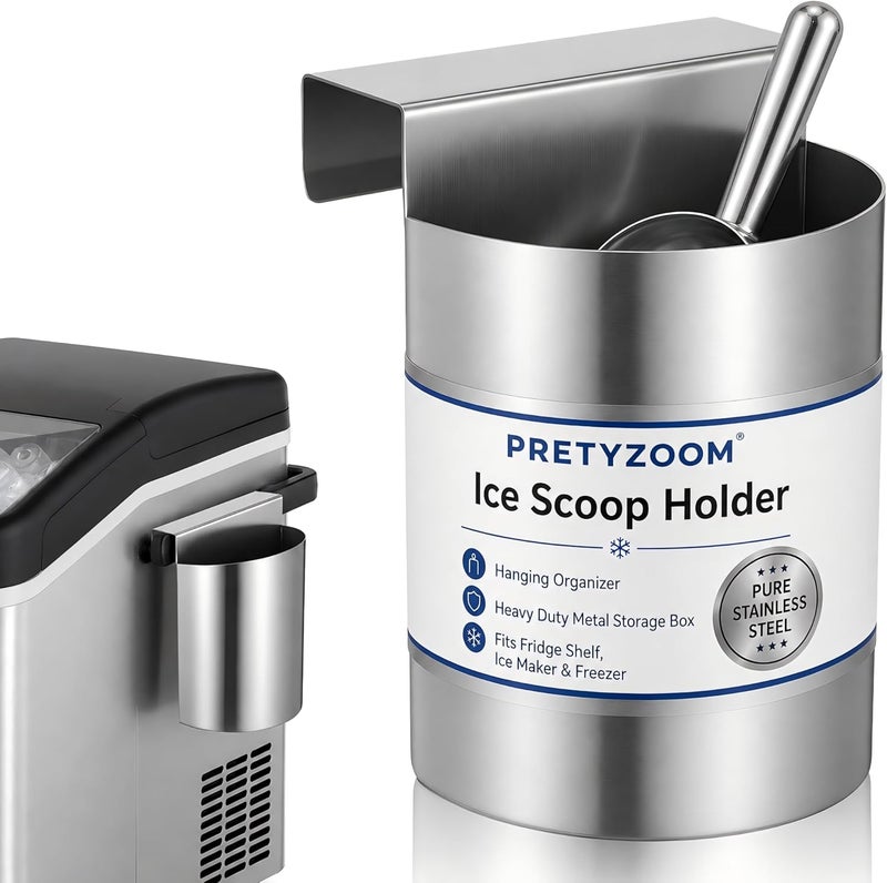 PRETYZOOM Ice Scoop Holder Hanging Organizer, Heavy Duty Metal Storage Box for Fridge Shelf, Ice Maker, Freezer, Supermarket, Home Use - Image 1