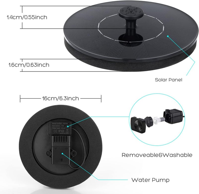 Mademax 1W Solar Bird Bath Fountain Pump, Solar Fountain, Free Standing Floating Solar Powered Water Fountain Pump for Bird Bath, Garden, Pond, Pool, Outdoor - Image 5