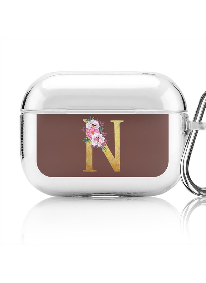 Stylizedd - Classic Clear printed Case for Apple Airpods Pro Soft TPU Gel Thin Transparent Flexible Cover - Custom Monogram Initial Letter Floral Pattern Alphabet - N (Brown ) - Image 1