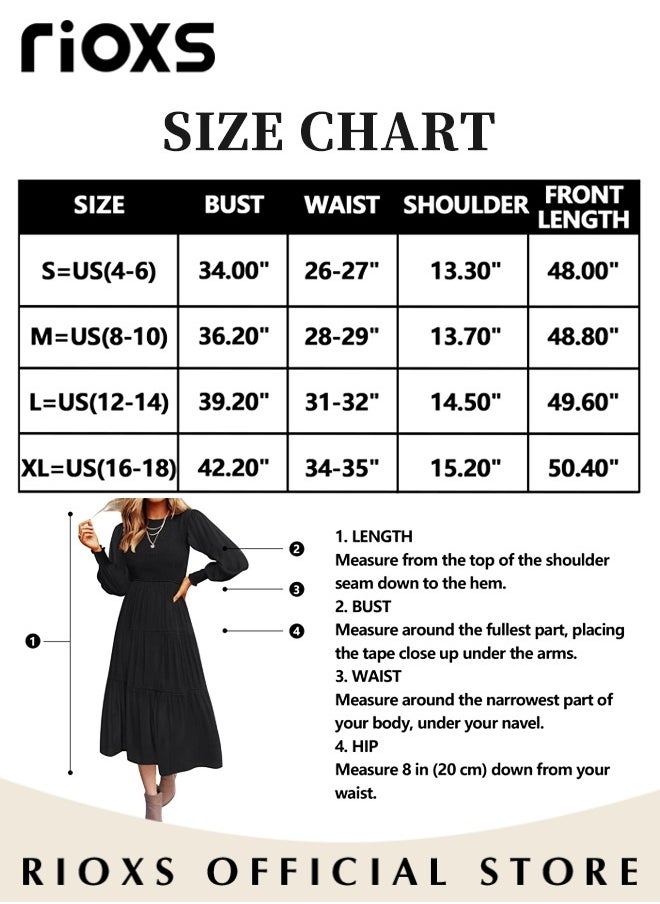 RIOXS - Women'sMaxi Dresses,Crew Neck Fall Dress,Casual Long Sleeve Bohemian Dresses,Relaxed Fit Tiered Dress For Women,Ladies A-Line Wrap Dress or Party/Wedding/Feast/Business/Daily Wear - Image 1
