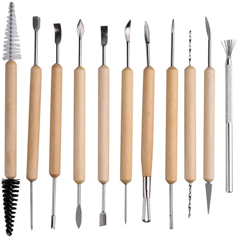 deziine DEZIINE Sculpting Tools 19Piece Pottery Carving Tools Set DoubleSided Ceramic Modeling Tools for Clay and Wood Sculptures for Beginners Professional Art Crafts Steel and Hard Wood Handles  - Image 2