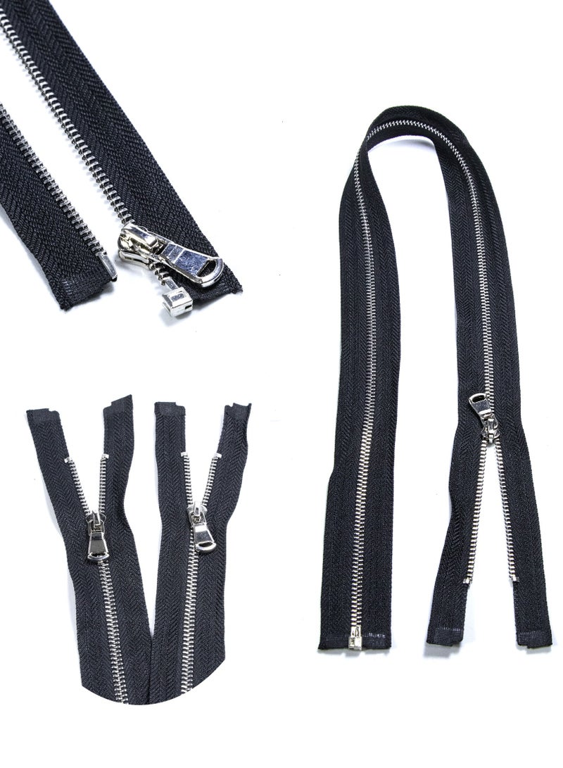 No. 3 80cm Open-End Metal Zippers – 2-Pack for Professional Garments (Black with Silver teeth) - Image 1