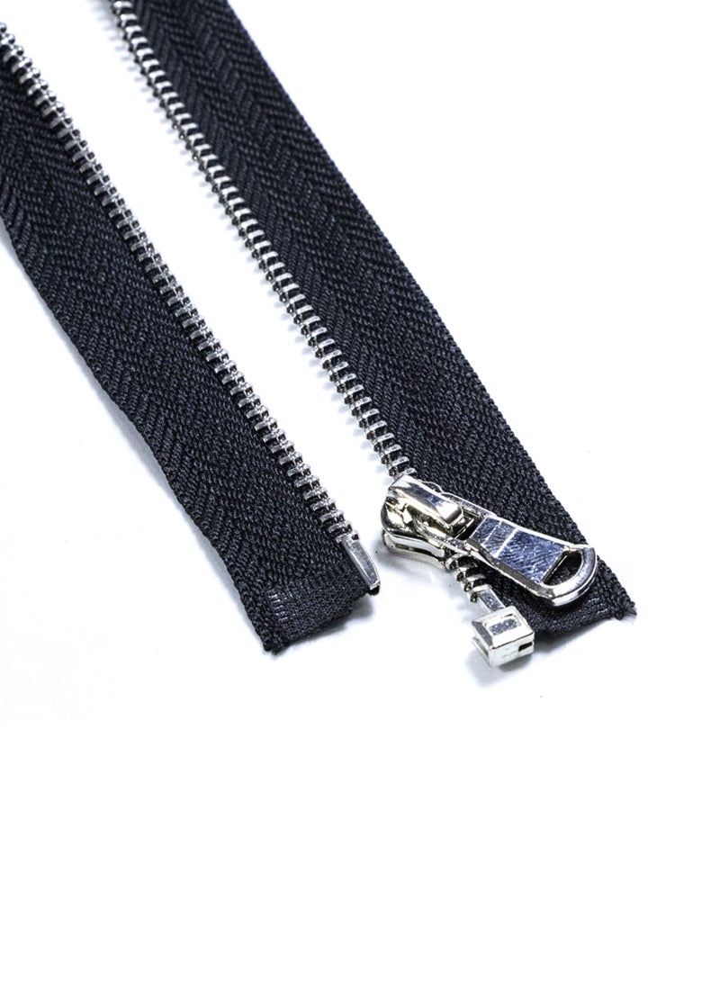 No. 3 80cm Open-End Metal Zippers – 2-Pack for Professional Garments (Black with Silver teeth) - Image 2