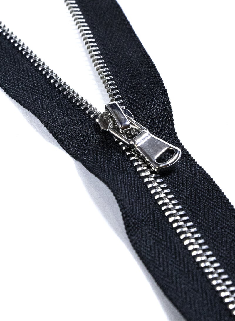 No. 3 80cm Open-End Metal Zippers – 2-Pack for Professional Garments (Black with Silver teeth) - Image 3