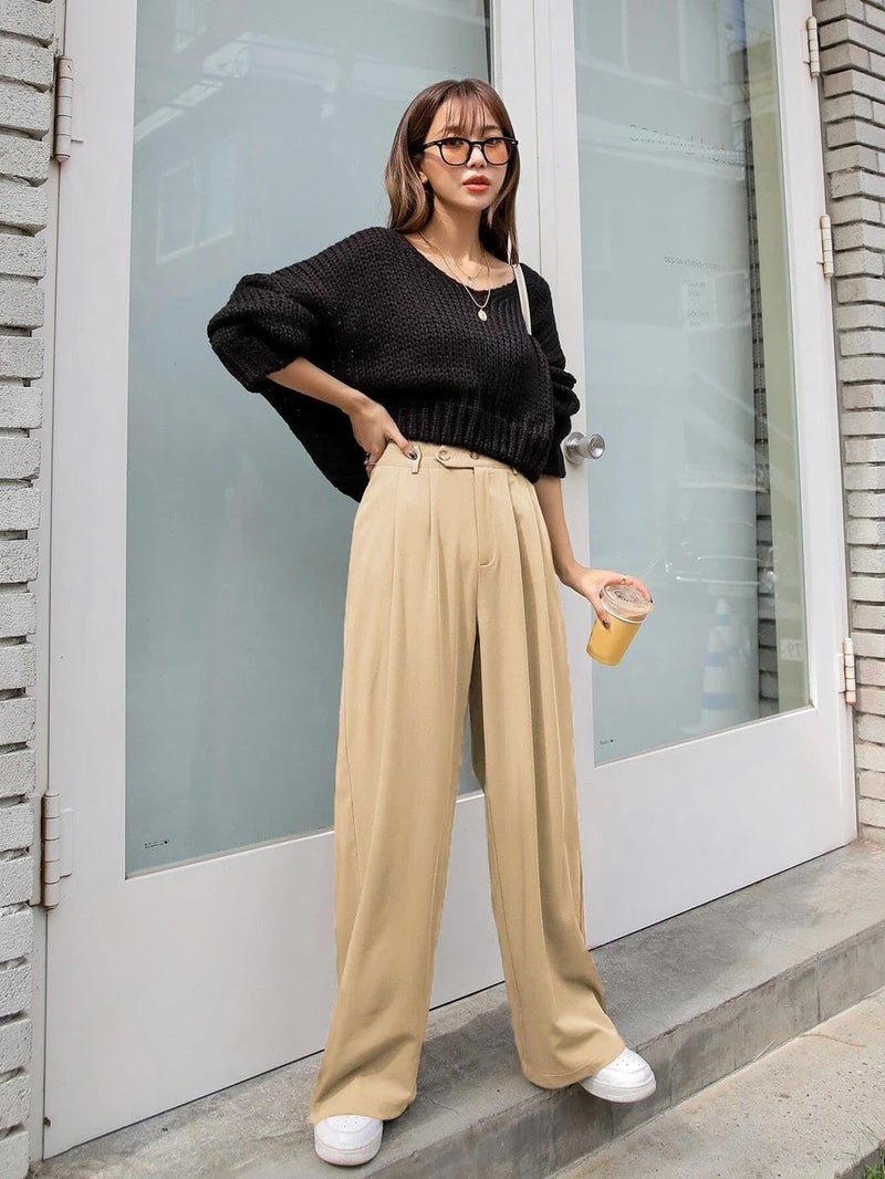 KOTTY Womens Cotton Blend Straight Fit Solid Trousers Cream - Image 5