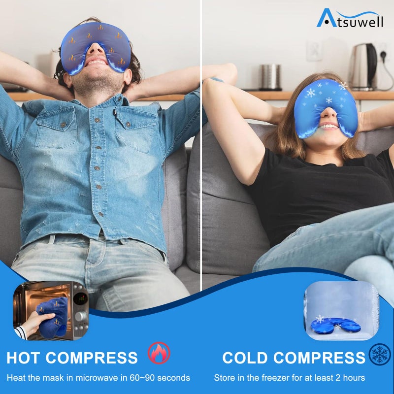 Atsuwell Sinus Mask, Warm Cold Compress Eye Mask for Dry Eyes, Weighted Eye Pillow Microwavable Face Heating Pad for Soothing Sinus Pressure and Relaxation, Blue - Image 4