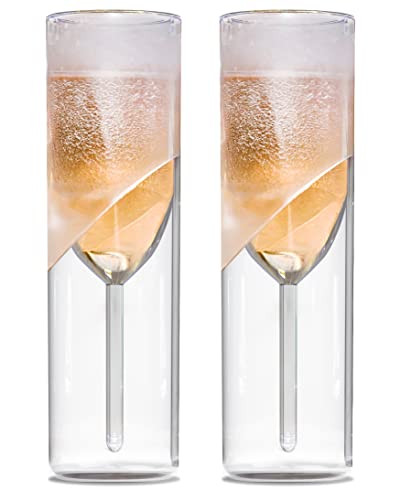 GALVANOX LVale Gift for Couples Freezable Champagne Flute Glasses Double Walled Freezer Chilled Stemless Wine Glass with Ice Walls 7 oz Gift set of 2 - Image 1