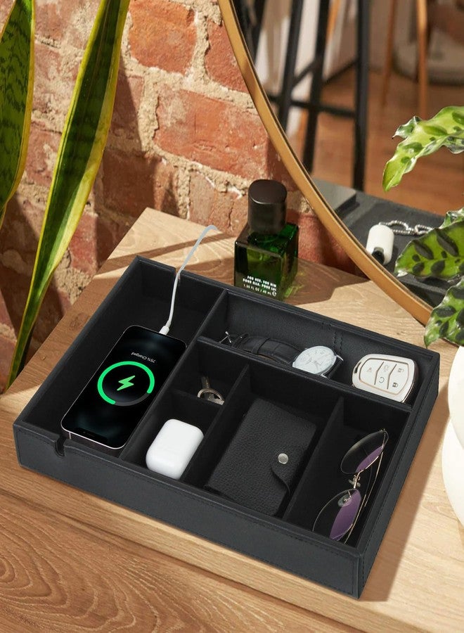 HofferRuffer Faux Leather Valet Tray for Gift, Nightstand Organizer Decorative Dresser Tray Box with Phone Charging Station, Storage Catchall for Men and Women (Black Organizer) - Image 5