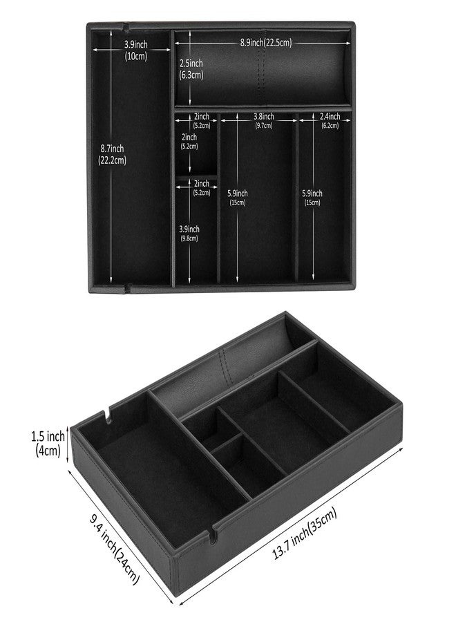 HofferRuffer Faux Leather Valet Tray for Gift, Nightstand Organizer Decorative Dresser Tray Box with Phone Charging Station, Storage Catchall for Men and Women (Black Organizer) - Image 2