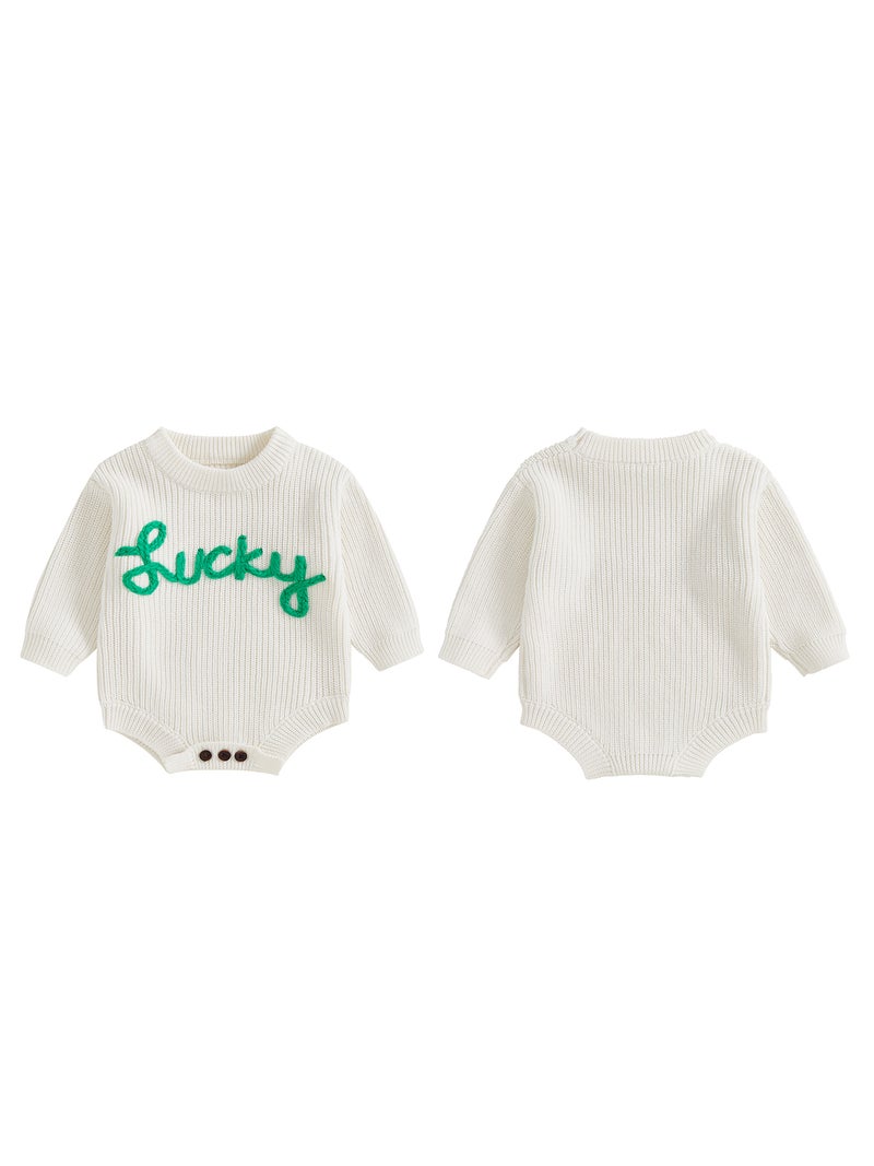Baby Boys Girls Sweater Romper Long Sleeve Crew Neck Letter Embroidery Bodysuit Newborn Irish Playsuit - Image 2