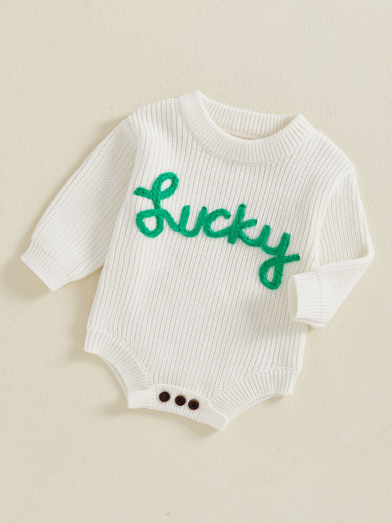 Baby Boys Girls Sweater Romper Long Sleeve Crew Neck Letter Embroidery Bodysuit Newborn Irish Playsuit - Image 5