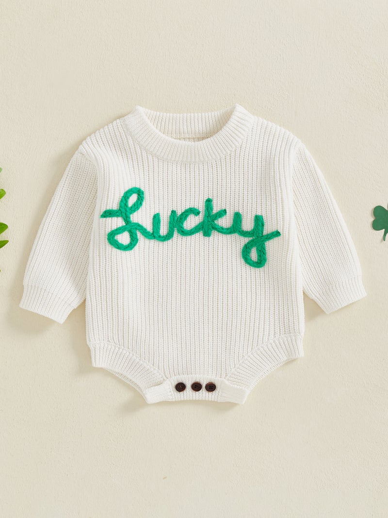 Baby Boys Girls Sweater Romper Long Sleeve Crew Neck Letter Embroidery Bodysuit Newborn Irish Playsuit - Image 4