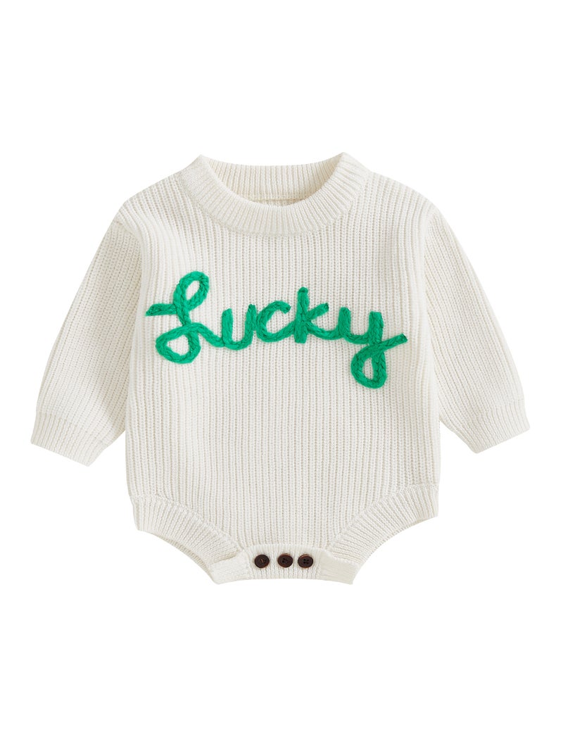 Baby Boys Girls Sweater Romper Long Sleeve Crew Neck Letter Embroidery Bodysuit Newborn Irish Playsuit - Image 1