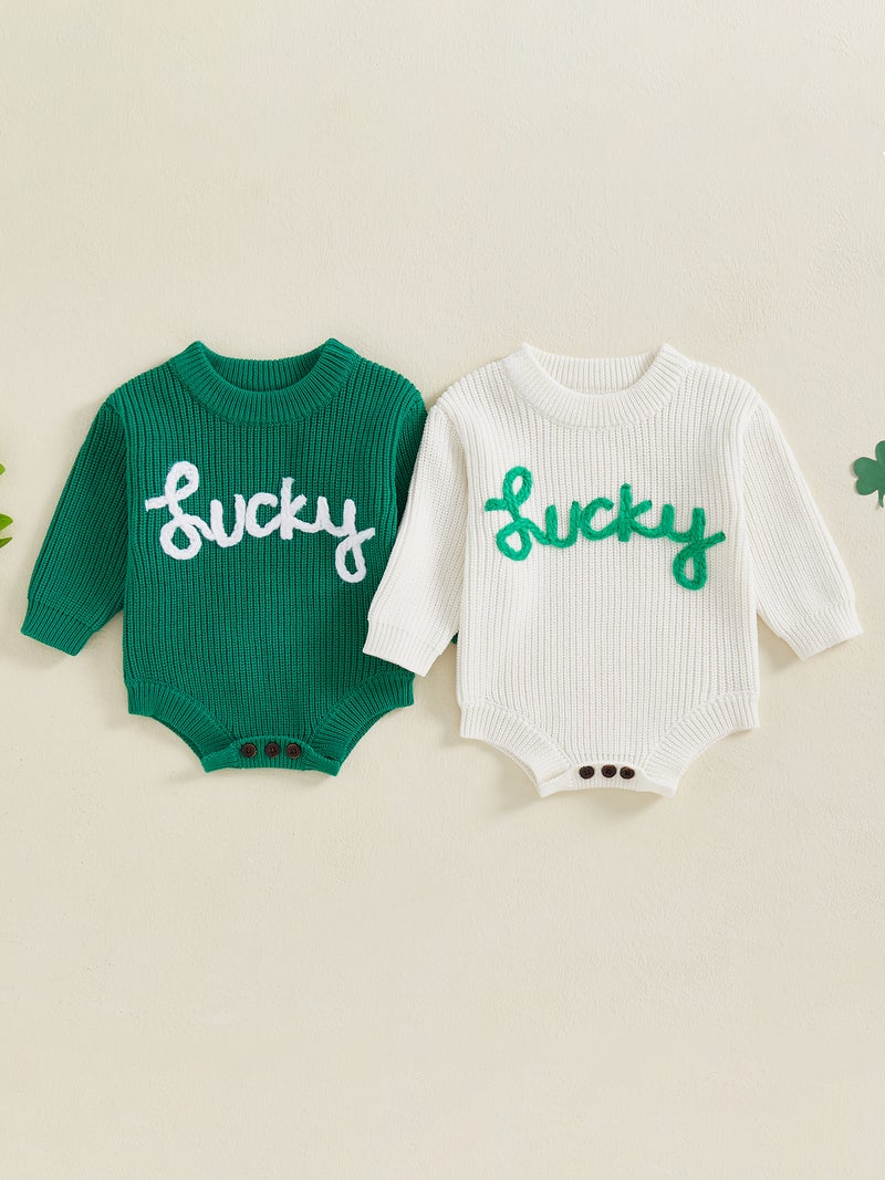 Baby Boys Girls Sweater Romper Long Sleeve Crew Neck Letter Embroidery Bodysuit Newborn Irish Playsuit - Image 3