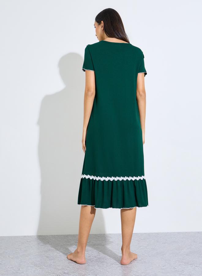 Styli Green Short Sleeve Ruffle Trim Nightdress - Image 5