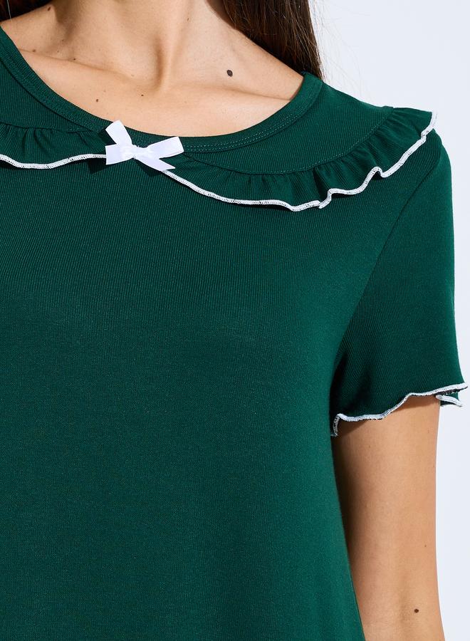 Styli Green Short Sleeve Ruffle Trim Nightdress - Image 3