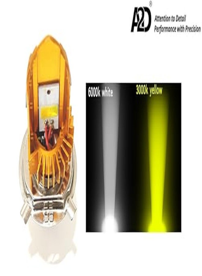A2D® 42934 W-Y Dual Color 12V DC 30W Full Cobe H4 / HS1 with 6000K 3000K Ultra Bike LED Headlight Bulb Replacement KIT High-Low Beam White Yellow for Bajaj Pulsar N250 - Image 3