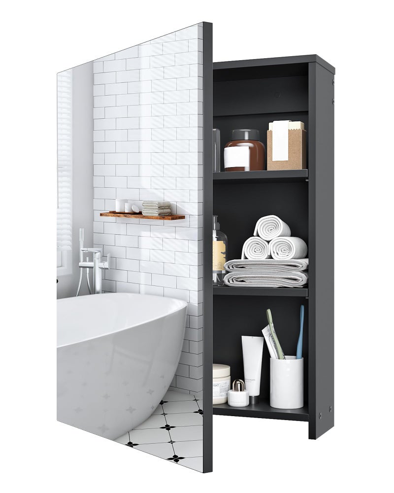 CHOEZON Bathroom Medicine Cabinet, Wall-Mounted Bathroom Vanity with Mirror, Bathroom Medicine Cabinet with Storage Function, Hanging Storage Cabinet, Adjustable Shelves, Black - Image 1