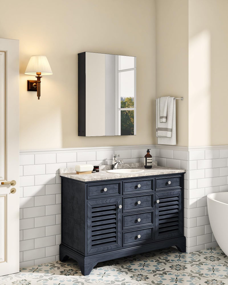 CHOEZON Bathroom Medicine Cabinet, Wall-Mounted Bathroom Vanity with Mirror, Bathroom Medicine Cabinet with Storage Function, Hanging Storage Cabinet, Adjustable Shelves, Black - Image 2