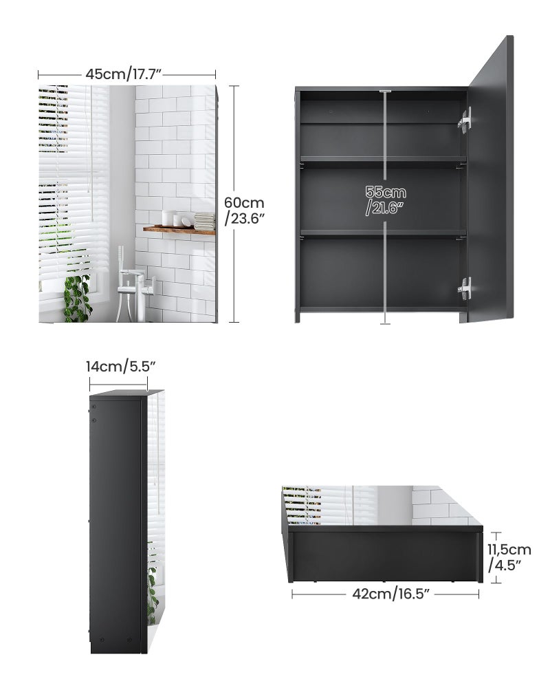 CHOEZON Bathroom Medicine Cabinet, Wall-Mounted Bathroom Vanity with Mirror, Bathroom Medicine Cabinet with Storage Function, Hanging Storage Cabinet, Adjustable Shelves, Black - Image 4