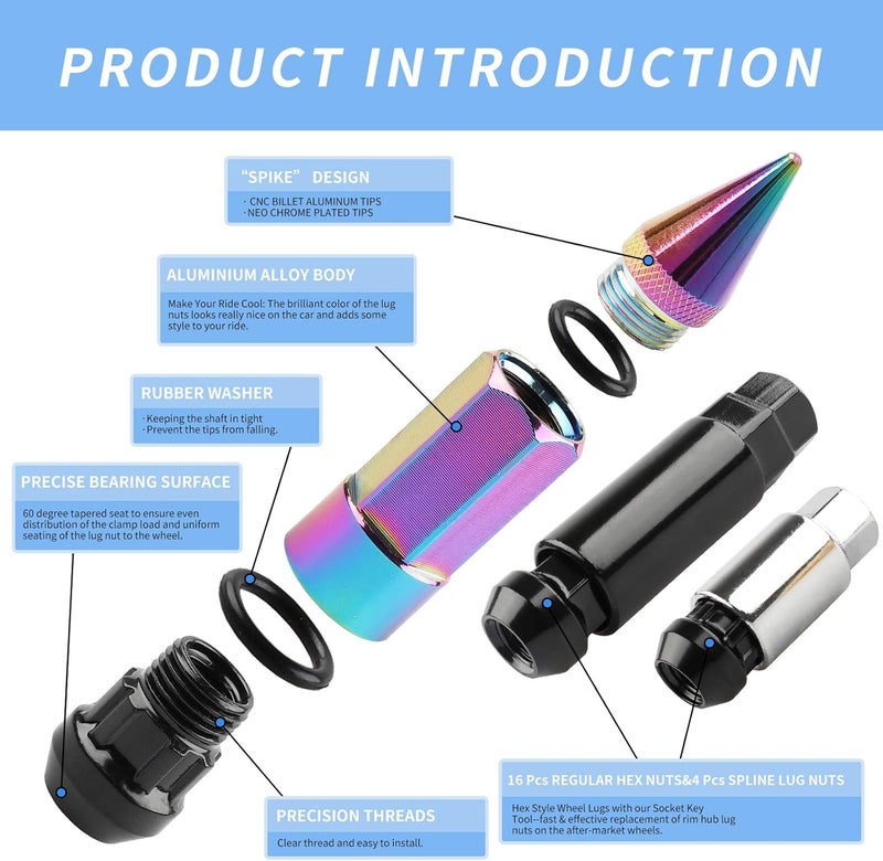 EZPROIT 20Pcs Neo Chrome Spiked Lug Nut Set - Image 4
