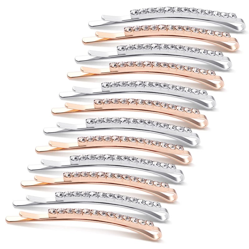 12 Pieces Rhinestone Bobby Pins Silver and Gold Metal Hair Diamond Bobby Pins Clips Crystal Hair Pin for Lady Women Girls