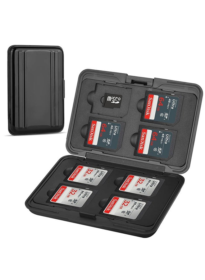 Peachjoy Micro SD Card Holder Case, Waterproof SD Card Storage Box Memory Card Case Holder Box with 8 Slots Aluminum Shock Resistant Carrying Box Holder for SD SDHC MMC Micro SD TF Cards (Black) - Image 1