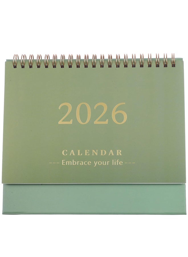 Desk Calendar 2026 Small Desktop Standing Flip Calendar for Home School Office Monthly Planner Green 19x16.5cm - Image 1