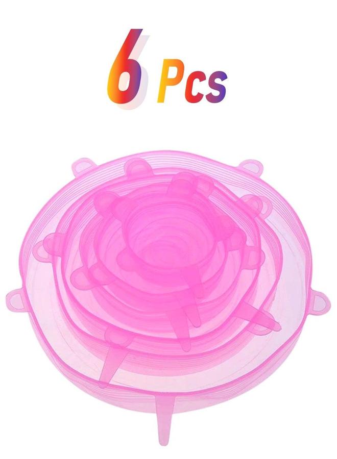 6-Piece Silicone Stretch Lid Cover Set Pink 6 sizesinch - Image 1