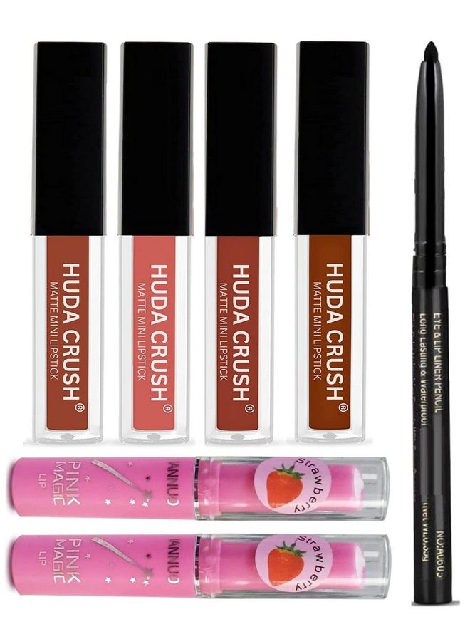 HUDACRUSH - Beauty 7 In 1 Makeup Combo Kit Nude Mini Lipstick 2Pcs Pink Magic Lipstick1 Pcs Premium Kajal - Image 1