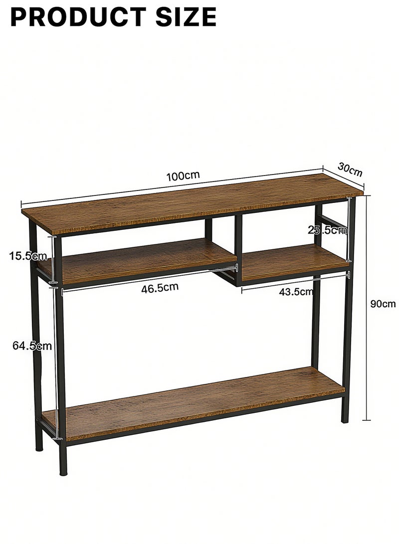 ACPLAY Narrow Console Table with Storage Shelves – Rustic Wood and Metal Entryway Table for Hallway, Living Room or Behind Sofa - Image 5