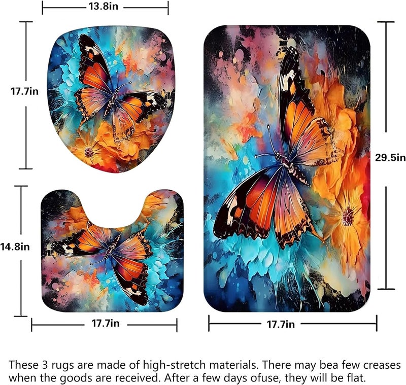 Pretyw 4 Pcs Shower Curtains Set with Non-Slip Rugs-Black Butterfly - Image 4