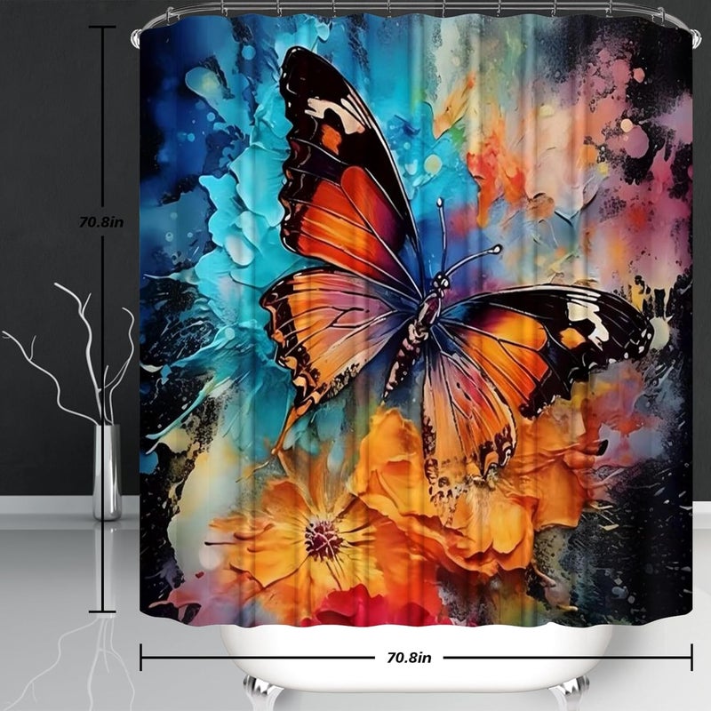 Pretyw 4 Pcs Shower Curtains Set with Non-Slip Rugs-Black Butterfly - Image 3