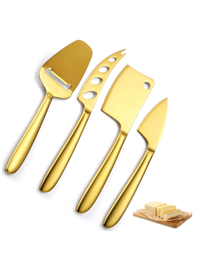 KASTWAVE 4pcs Stainless Steel Multifunctional Butter Spreader, Deluxe Sandwich Cream Cheese Condiment Knives Set Kitchen Tools,Easy to Spread for Jam Cheese Cream Slicer , (Golden)  - Image 1