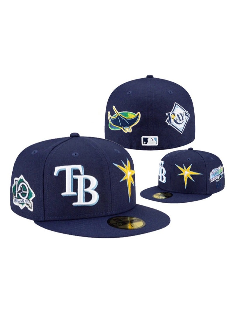 NEW ERA Tampa Bay Rays Navy Blue Flat - Brim Baseball Cap, Multi - Team - Logo Embroidered Style - 55.8cm 