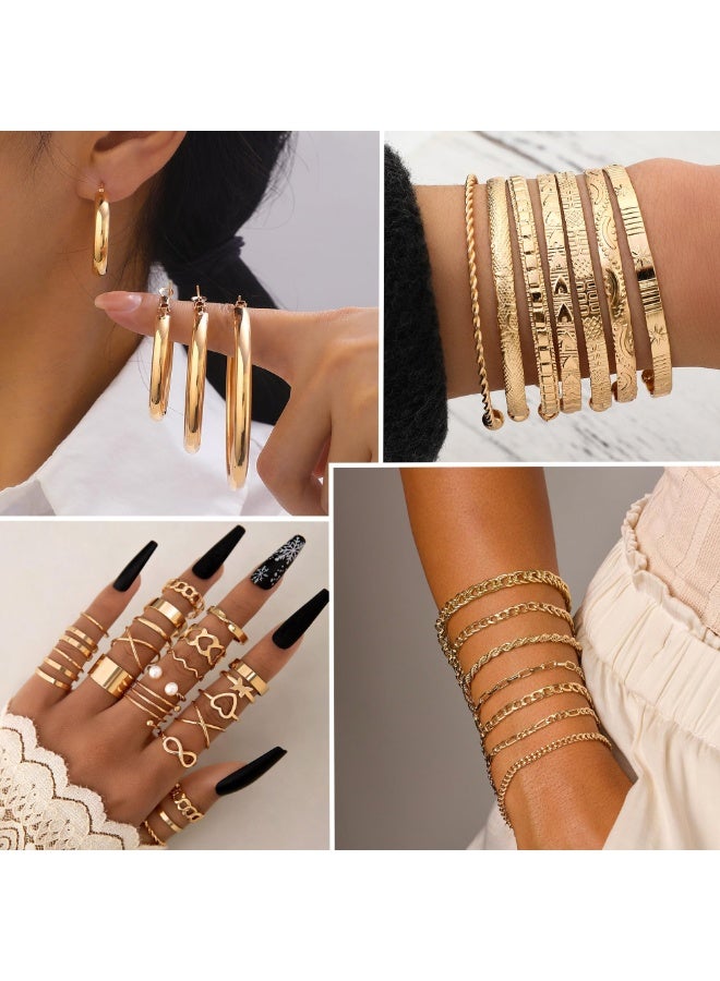 93 جهاز كمبيوتر شخصي المجوهرات الذهبية مجموعة للمرأة زي المجوهرات حزمة قلادة مطلية بالذهب سوار حلقة قابلة للتراكم أقراط المجوهرات لعيد الميلاد السنة الجديدة - Image 2