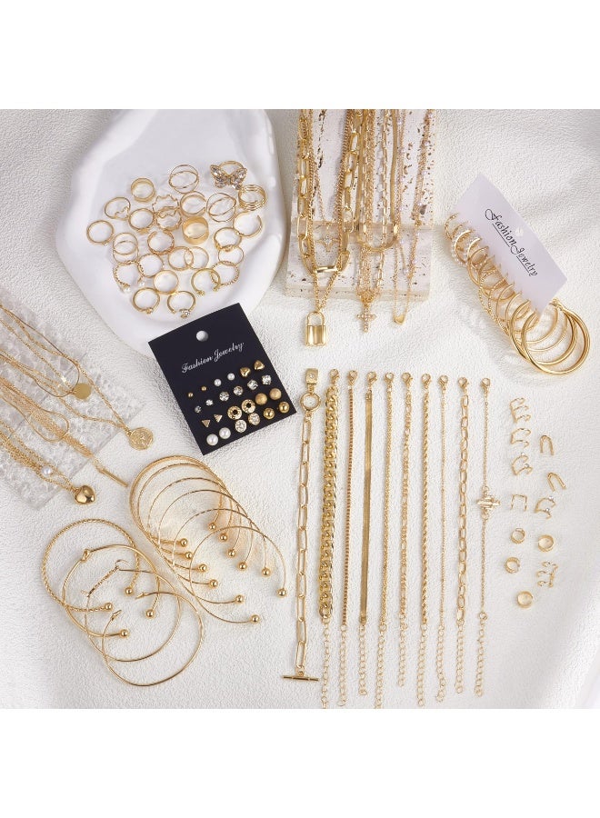93 جهاز كمبيوتر شخصي المجوهرات الذهبية مجموعة للمرأة زي المجوهرات حزمة قلادة مطلية بالذهب سوار حلقة قابلة للتراكم أقراط المجوهرات لعيد الميلاد السنة الجديدة - Image 3