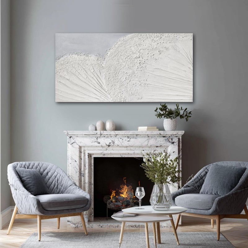 SHEYOYE Textured Wall Art Canvas 24x48 Inch, White Gray Hand Painted Modern Minimalist Neutral Wall Decor, Canvas Wall Art for Living Room Bedroom, Gallery Wrapped Ready to Hang - Image 1