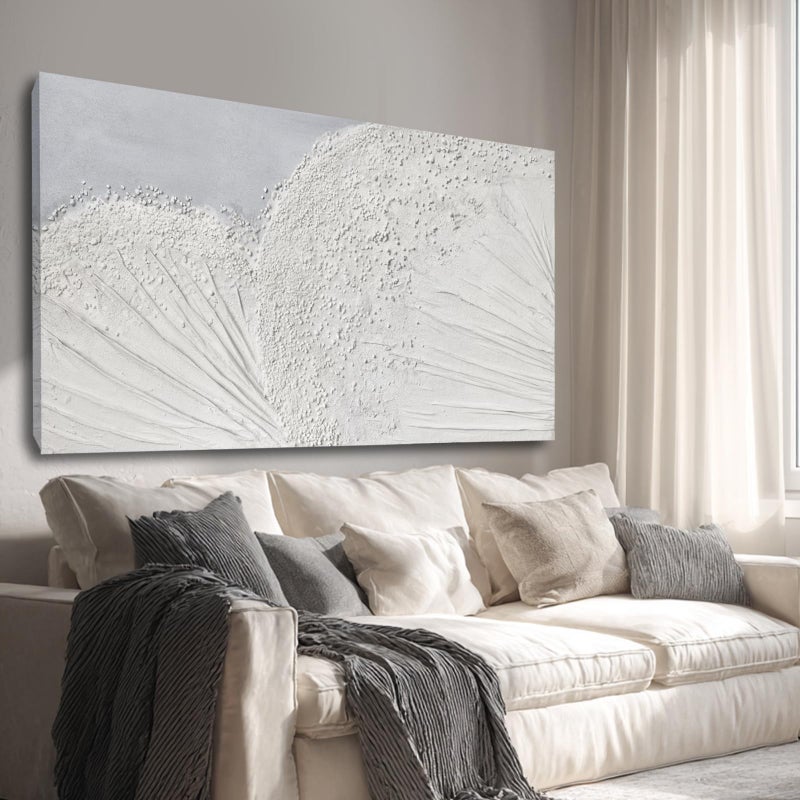 SHEYOYE Textured Wall Art Canvas 24x48 Inch, White Gray Hand Painted Modern Minimalist Neutral Wall Decor, Canvas Wall Art for Living Room Bedroom, Gallery Wrapped Ready to Hang - Image 2