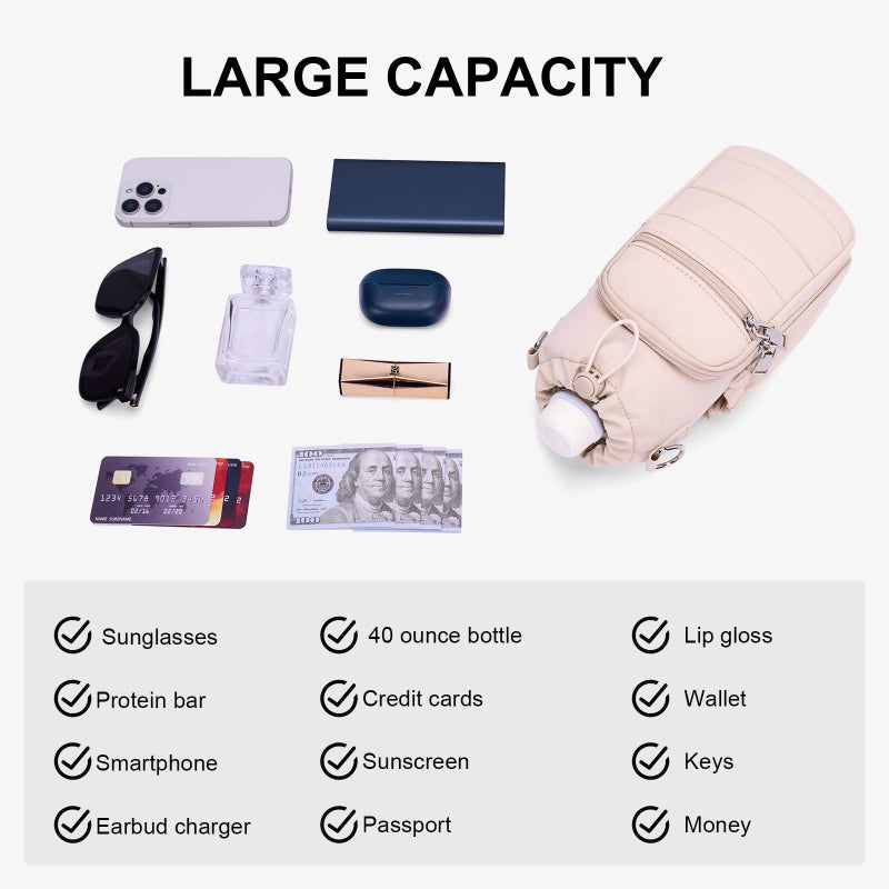 Lexiyat Water Bottle Bag 40 oz Crossbody Water Bottle Holder for Walking Hiking Insulated Compartment Carrier Purse with Adjustable Strap Pink - Image 4