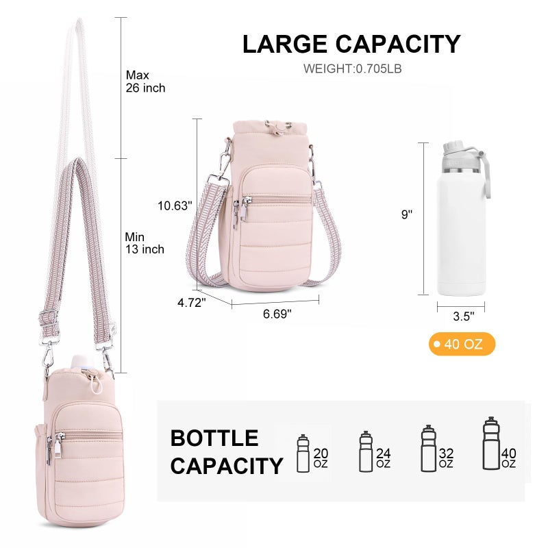 Lexiyat Water Bottle Bag 40 oz Crossbody Water Bottle Holder for Walking Hiking Insulated Compartment Carrier Purse with Adjustable Strap Pink - Image 5