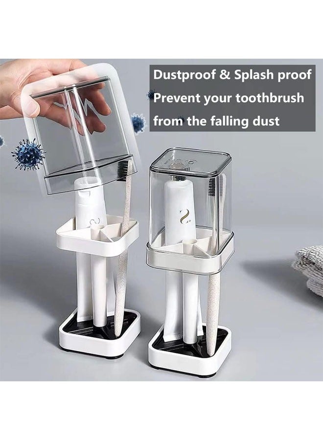 1 Pack Toothbrush Holder Stand with Cover and Cup, 3 Slots Toothbrush Holders for Bathrooms, Compatible with Toothpaste, Conventional Toothbrushes Storage, Razor Comb Multifunctional Storage