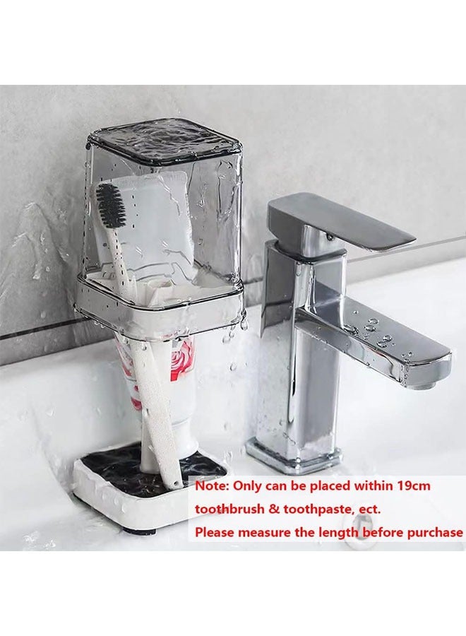 1 Pack Toothbrush Holder Stand with Cover and Cup, 3 Slots Toothbrush Holders for Bathrooms, Compatible with Toothpaste, Conventional Toothbrushes Storage, Razor Comb Multifunctional Storage