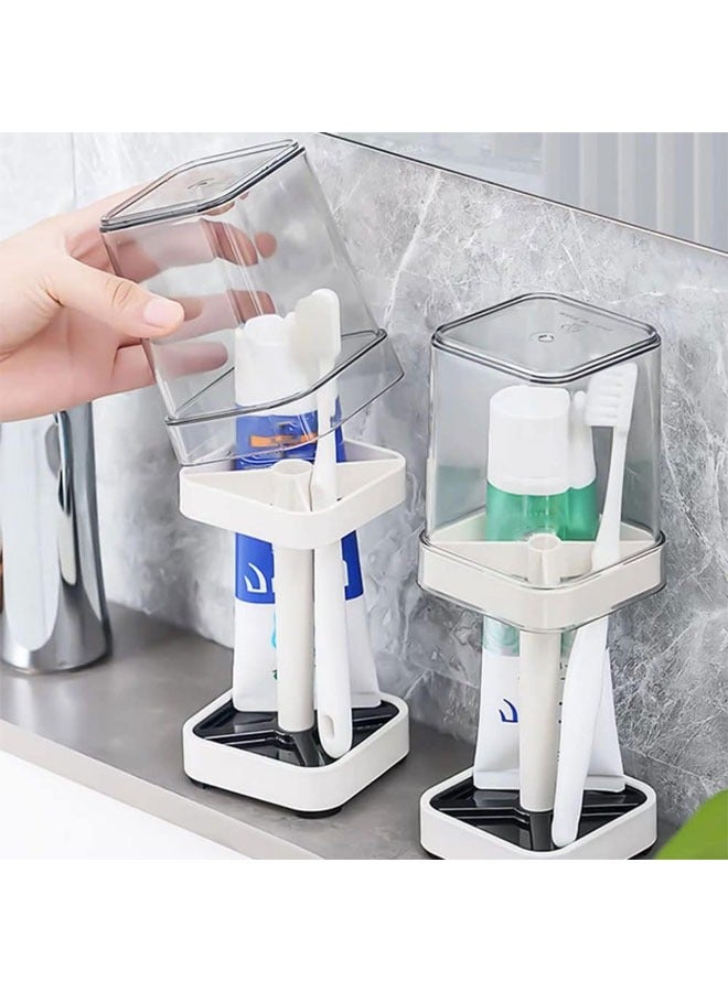 1 Pack Toothbrush Holder Stand with Cover and Cup, 3 Slots Toothbrush Holders for Bathrooms, Compatible with Toothpaste, Conventional Toothbrushes Storage, Razor Comb Multifunctional Storage