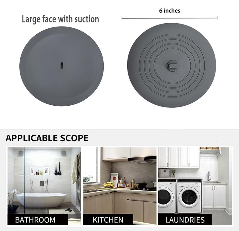 XIAOZHIHUI Tub Stopper 2PCS,Bathtub Drain Stopper,6 inches Bathtub Tub Drain Cover Stopper,Silicone Drain Plug Plug,Kitchen Bathroom Hair Water Shower Stopper,Large Bathroom Laundry Accessories (Grey/White) - Image 2