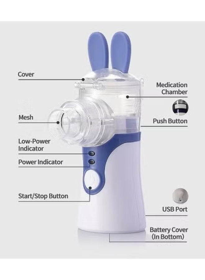 JS Portable Silent Nebulizer, Handheld Inhaler Automatic Inhalators for Adults and Children Ultrasonic Humidifier for Home and Travel Use Mesh Inhalators with 2 Masks and Mouthpieces - Image 3